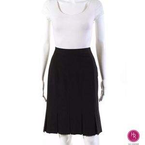 HOLT RENFREW Black Pleated Wool Knee Length Skirt